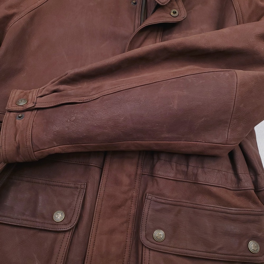 Vintage St Johns Bay Leather Jacket Mens Large Brown Wool Insulated Soft Supple - Picture 2 of 16